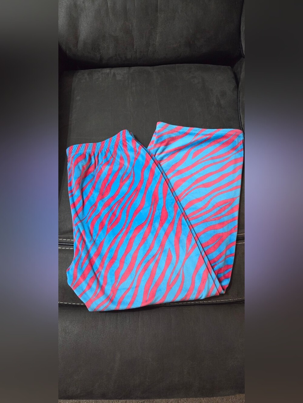 Blue & Hot Pink Zebra Print  Lounge Pants Sz L/XL